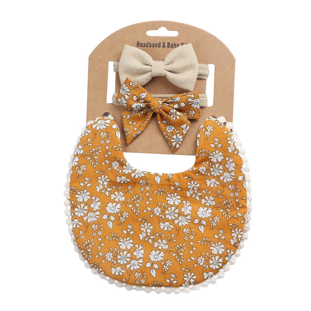 Linen cotton double-sided baby bib with solid colour and printed pattern options DP021 series