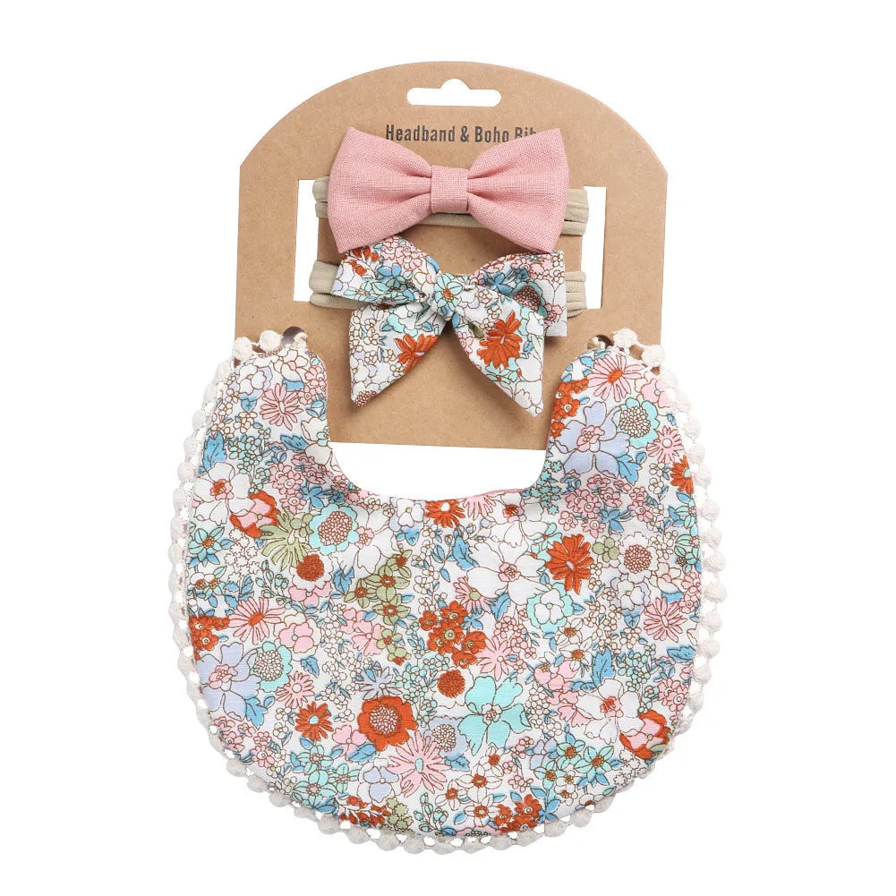 Linen cotton double-sided baby bib with solid colour and printed pattern options DP021 series