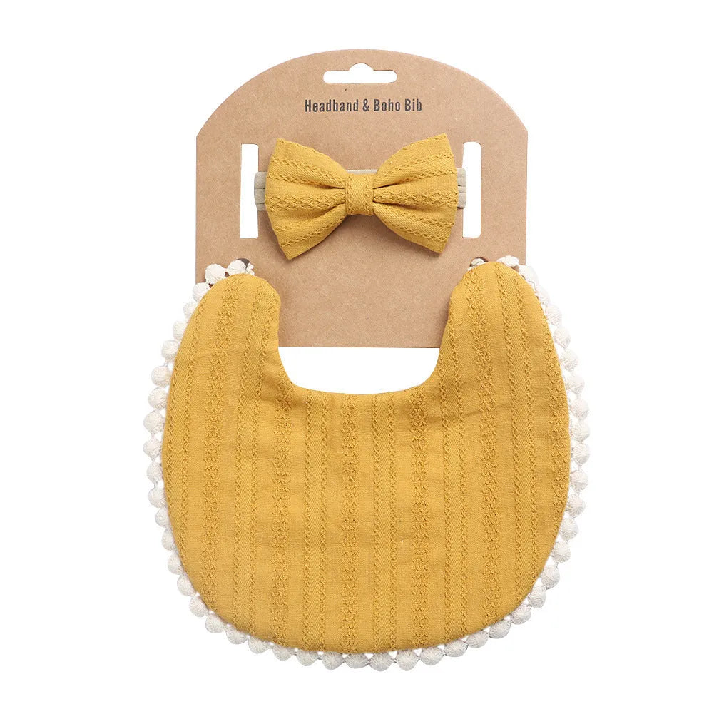 Linen cotton double-sided baby bib with solid colour and printed pattern options DP021 series