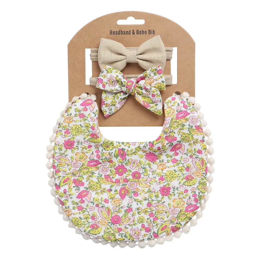 Linen cotton double-sided baby bib with solid colour and printed pattern options DP021 series
