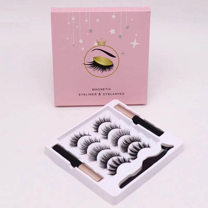 Magnetic false eyelashes and eyeliner set with five pairs of reusable mink lashes