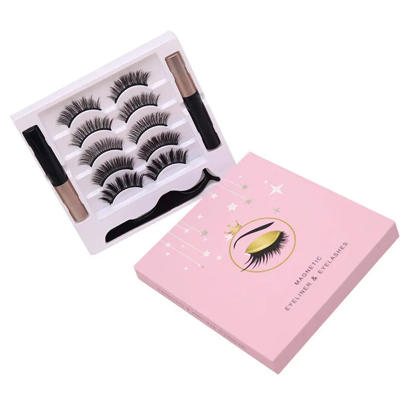 Magnetic false eyelashes and eyeliner set with five pairs of reusable mink lashes