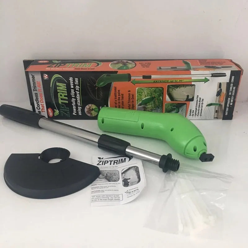 Mini cordless electric lawn mower with plastic body, 37 x 60 mm, 0.5 kg, for garden and orchard grass cutting.