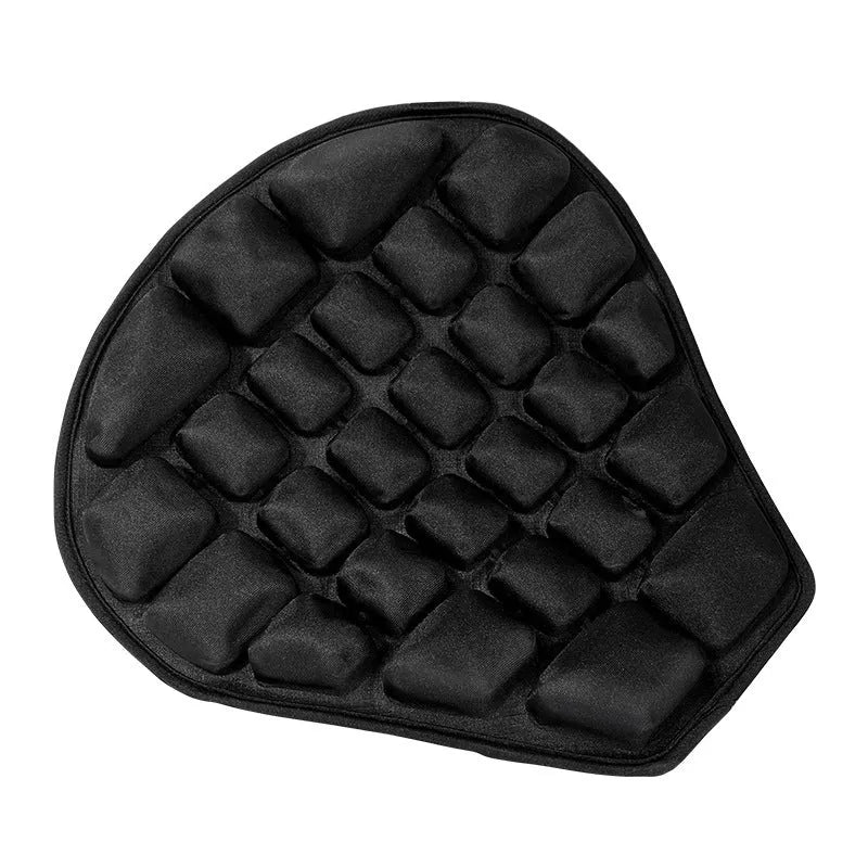 Motorcycle air seat cushion in black with 3D airbag design, universal fit for most bikes