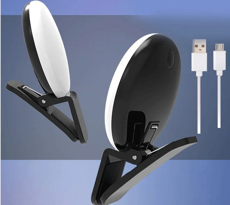 Mini clip-on LED fill light for mobile phone selfies in four colour options