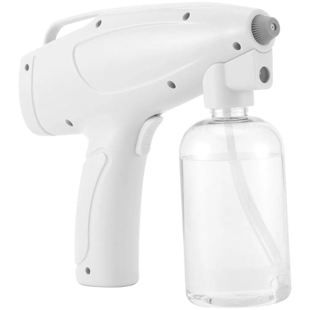 White handheld wireless electric spray disinfection gun with USB cable