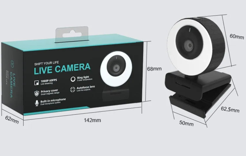 Black USB webcam with magnetic privacy cover on computer monitor