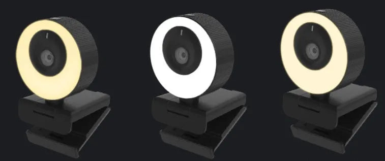 Black USB webcam with magnetic privacy cover on computer monitor