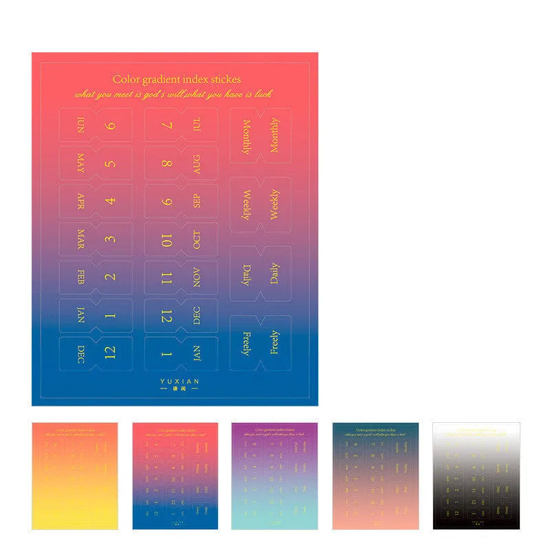 Ten sheets of gradient Morandi Groceries Symphony label stickers in bookmark shape, 88mm by 110mm.