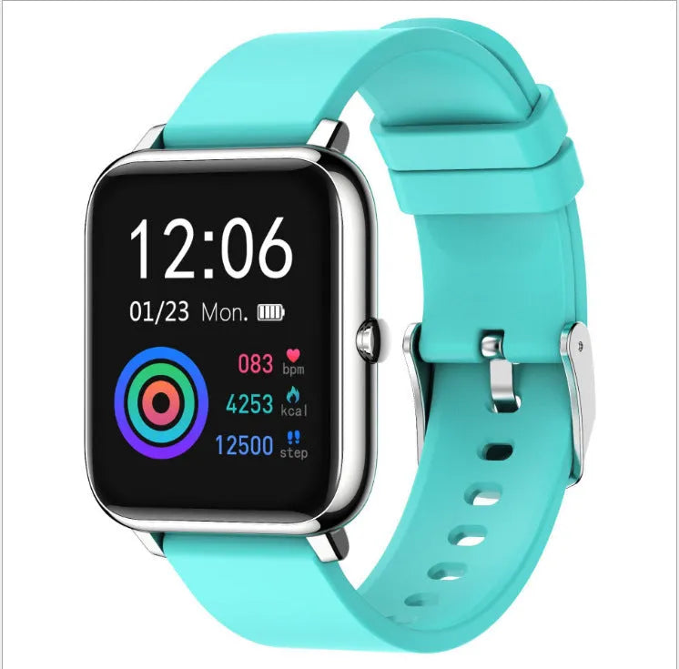 P22 multi-sport smart bracelet with 1.3-inch touch screen and silicone band on wrist