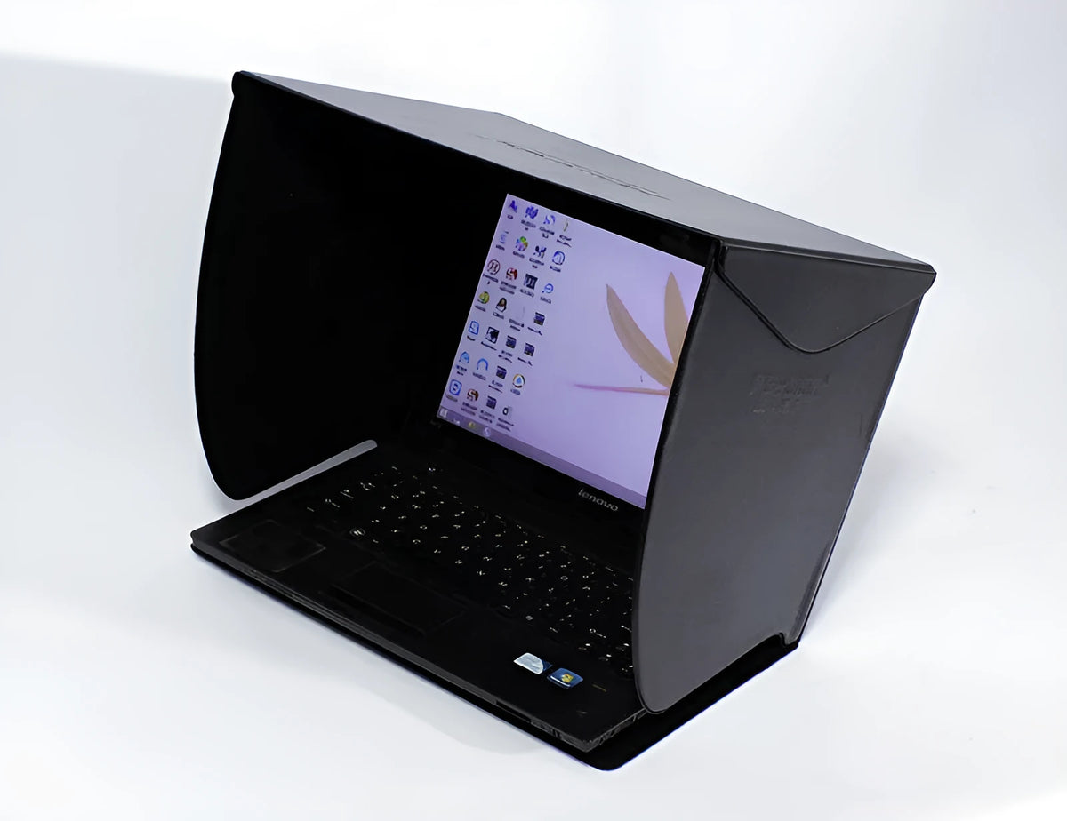 Black laptop sun hood for 15-inch MacBook and notebooks, foldable PU and velvet screen shade