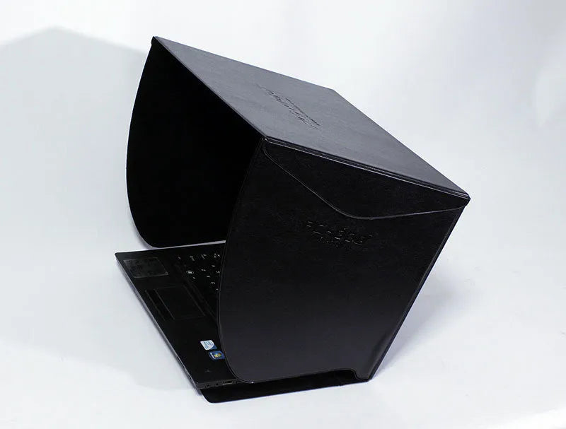 Black laptop sun hood for 15-inch MacBook and notebooks, foldable PU and velvet screen shade