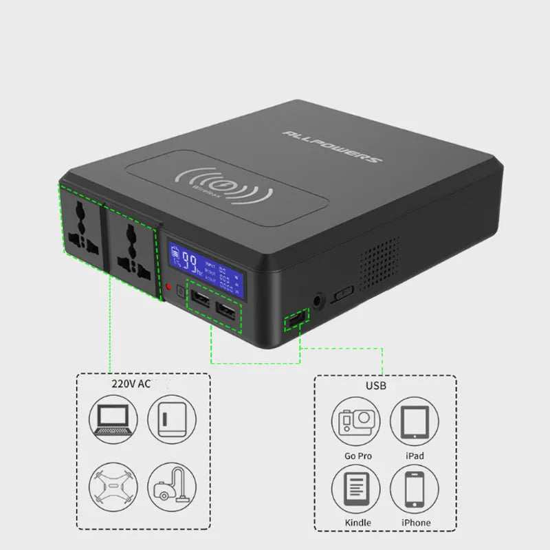Black notebook power bank 220V 41600mAh portable energy storage 170x200x50mm CE certified