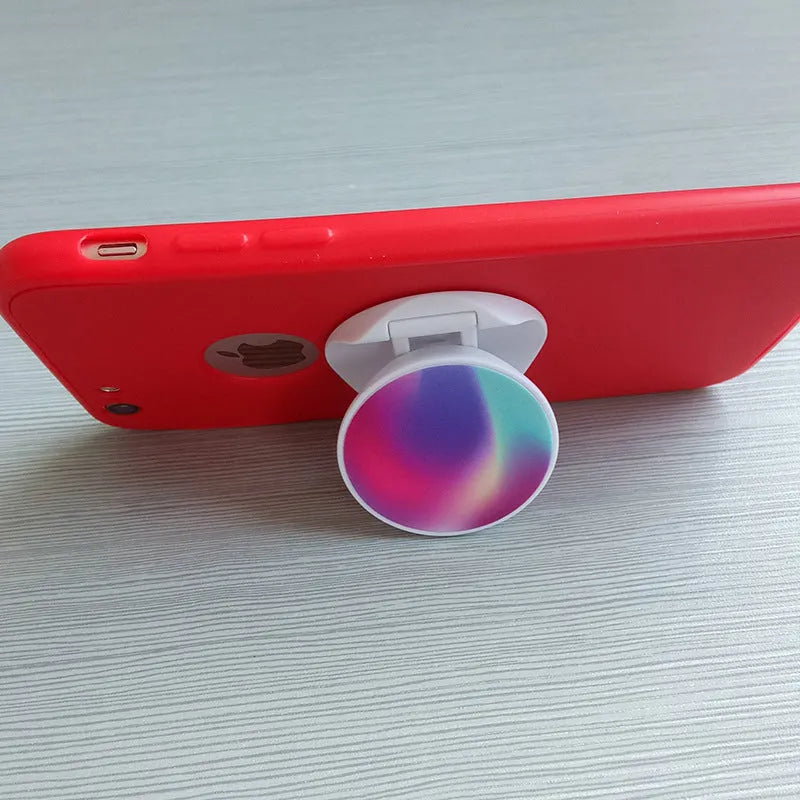 Thermal transfer creative folding mobile phone holder on desktop with universal fit and aluminium sheet style option