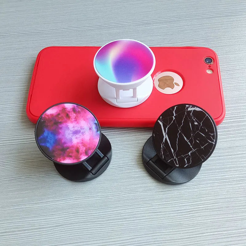 Thermal transfer creative folding mobile phone holder on desktop with universal fit and aluminium sheet style option