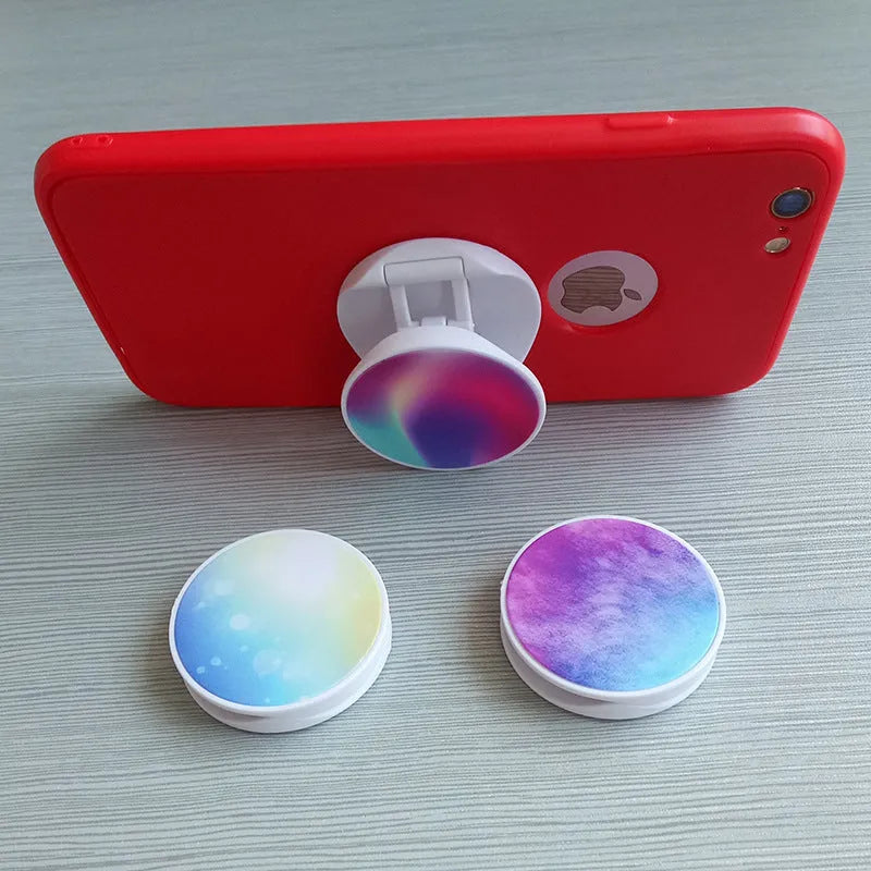 Thermal transfer creative folding mobile phone holder on desktop with universal fit and aluminium sheet style option