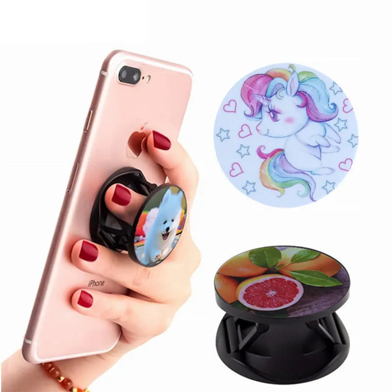 Thermal transfer creative folding mobile phone holder on desktop with universal fit and aluminium sheet style option