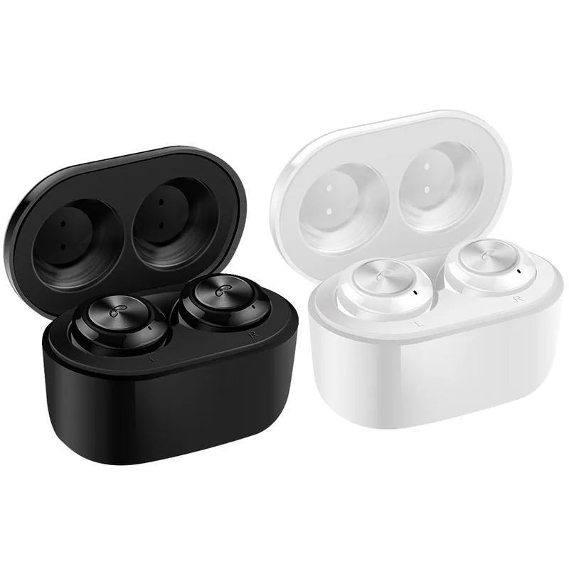 A6 TWS wireless Bluetooth earbuds in black and white colours with charging case