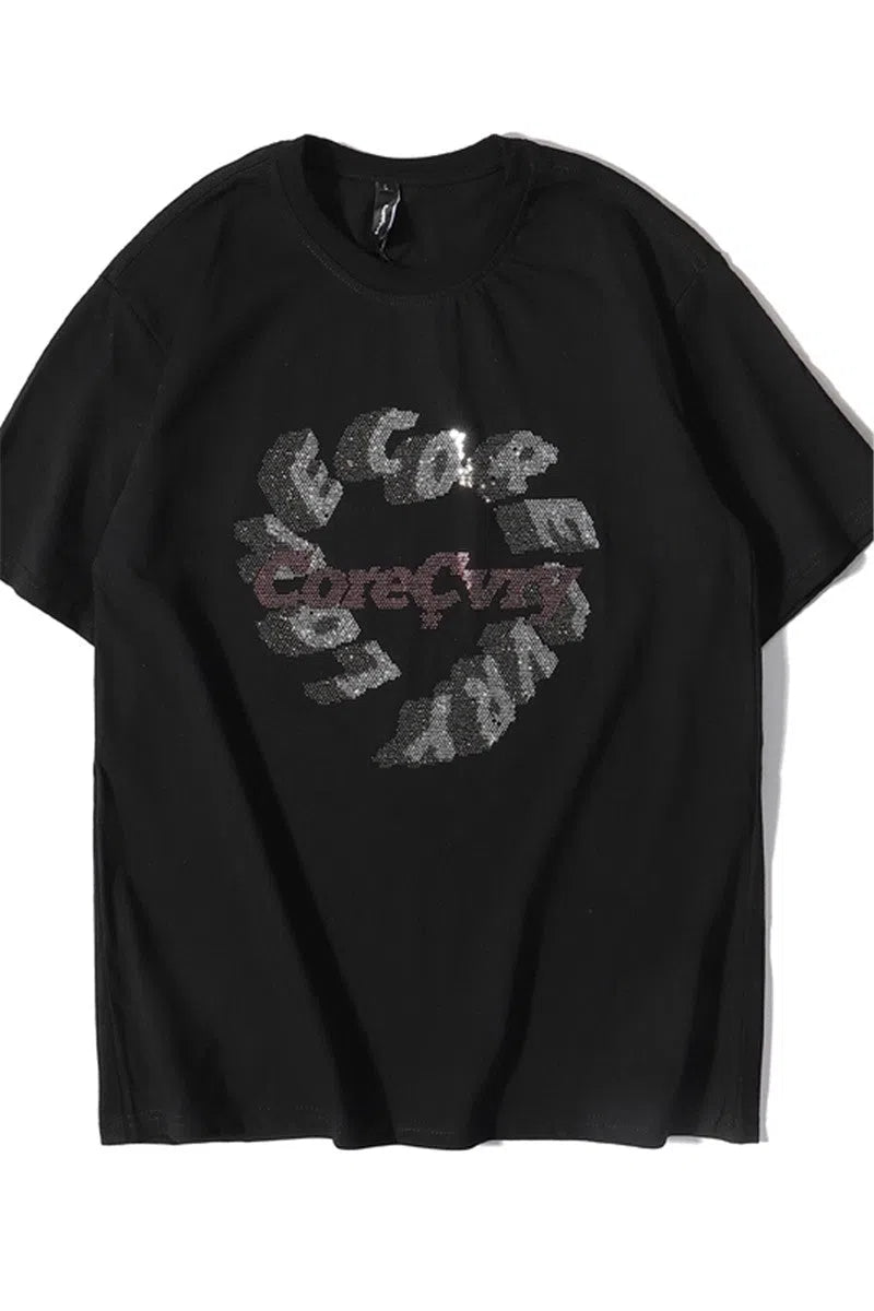 Loose fit summer T-shirt for men, round neck, short sleeve, in black or white, front view