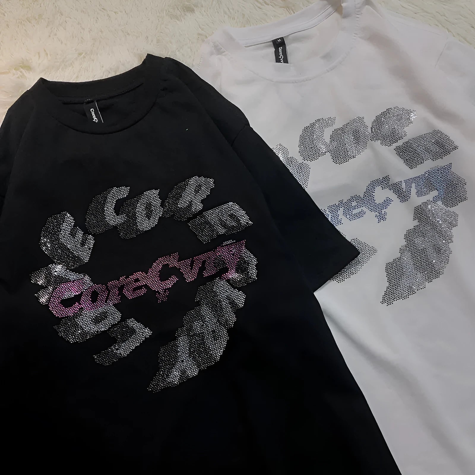 Loose fit summer T-shirt for men, round neck, short sleeve, in black or white, front view