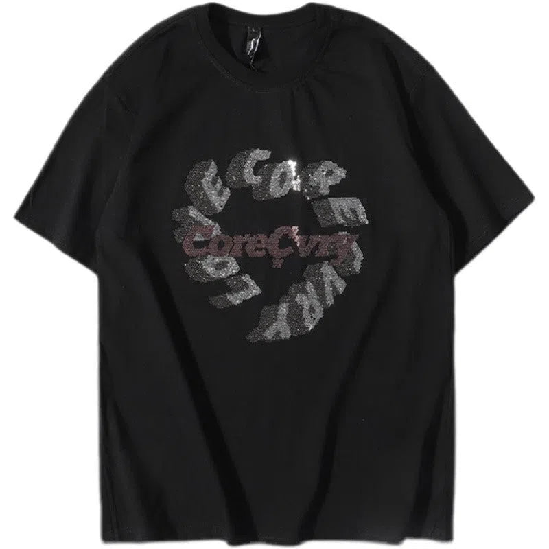 Loose fit summer T-shirt for men, round neck, short sleeve, in black or white, front view