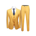 Men's business suit set with single-button placket, flat collar, and back slit, in black, blue, khaki, purple, red, or yellow