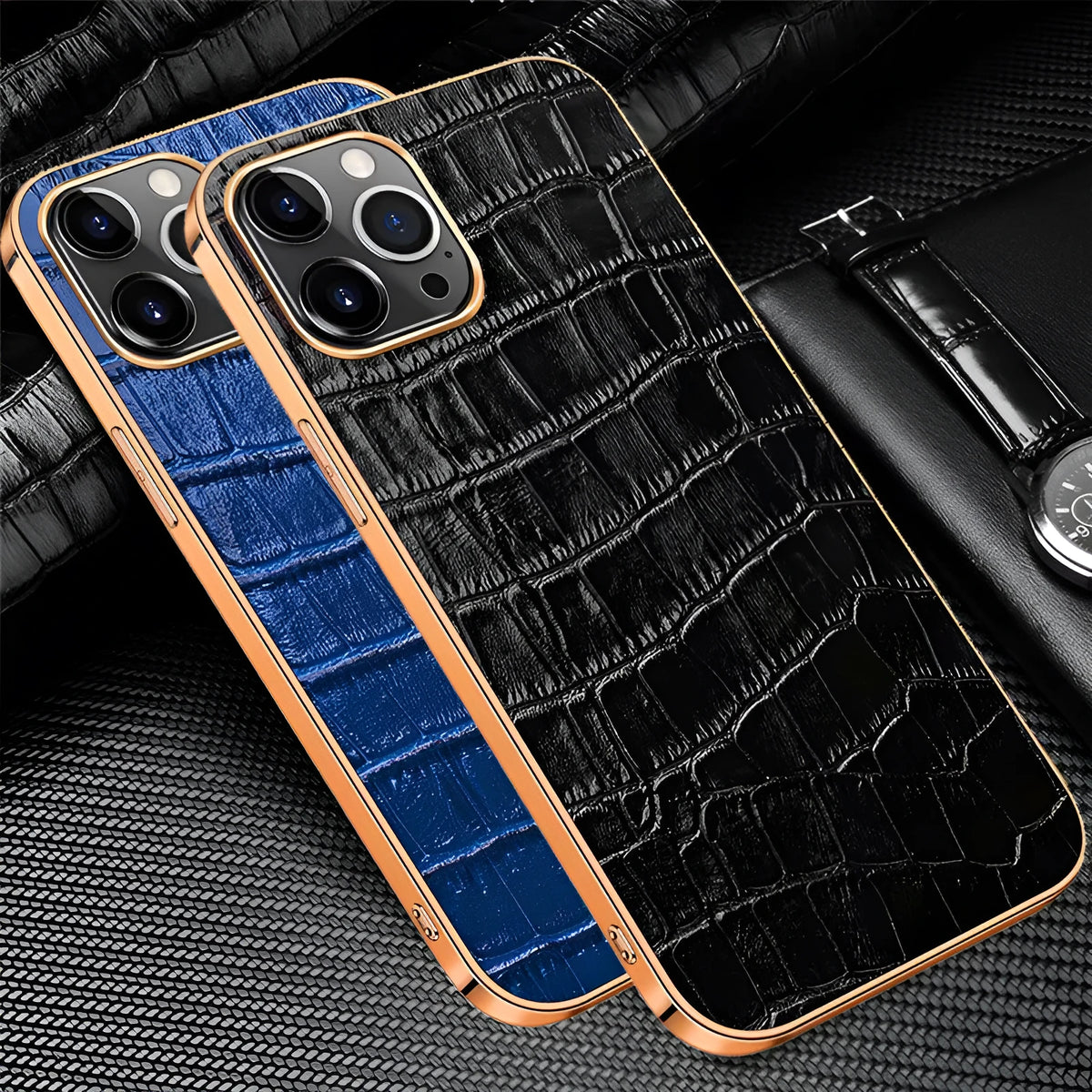 Leather phone case for Apple iPhone X to 12 Pro Max, soft electroplated back cover in black