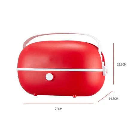 Portable 1L stainless steel electric lunch box with red colour and UK plug