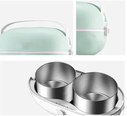 Portable 1L stainless steel electric lunch box with red colour and UK plug