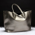 Cowhide leather women's shoulder bag in multiple colours showing dimensions and carrying methods