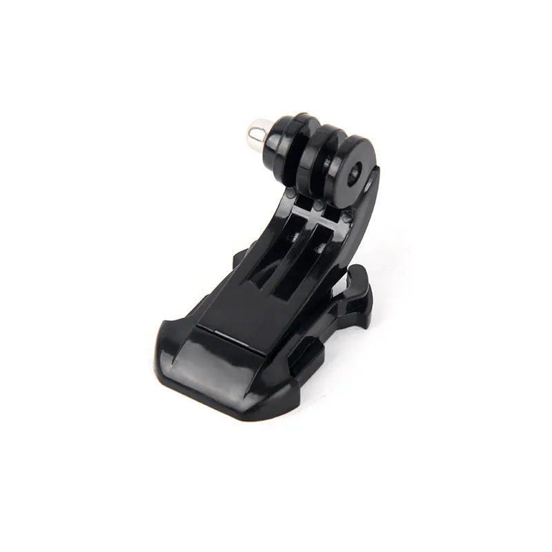 GoPro camera adapter set showing plastic-handled screw, head screw adapter, and selfie stick connector on a grey background.