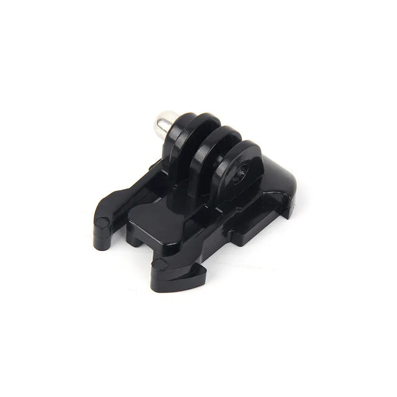 GoPro camera adapter set showing plastic-handled screw, head screw adapter, and selfie stick connector on a grey background.