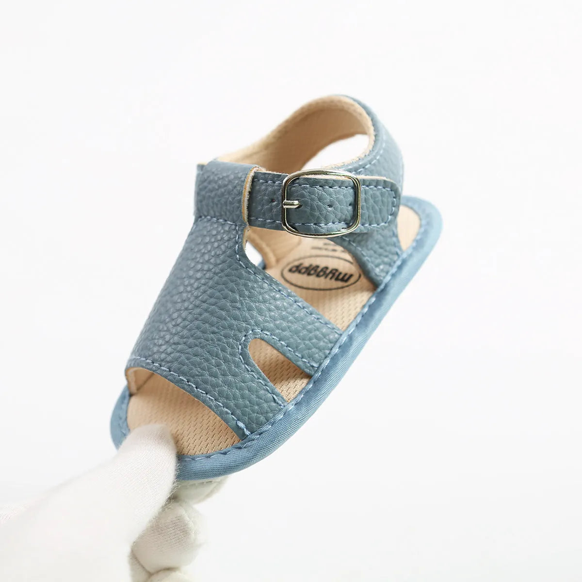 Summer baby sandals in black with breathable synthetic leather upper and non-slip sole, size 11cm