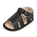 Summer baby sandals in black with breathable synthetic leather upper and non-slip sole, size 11cm