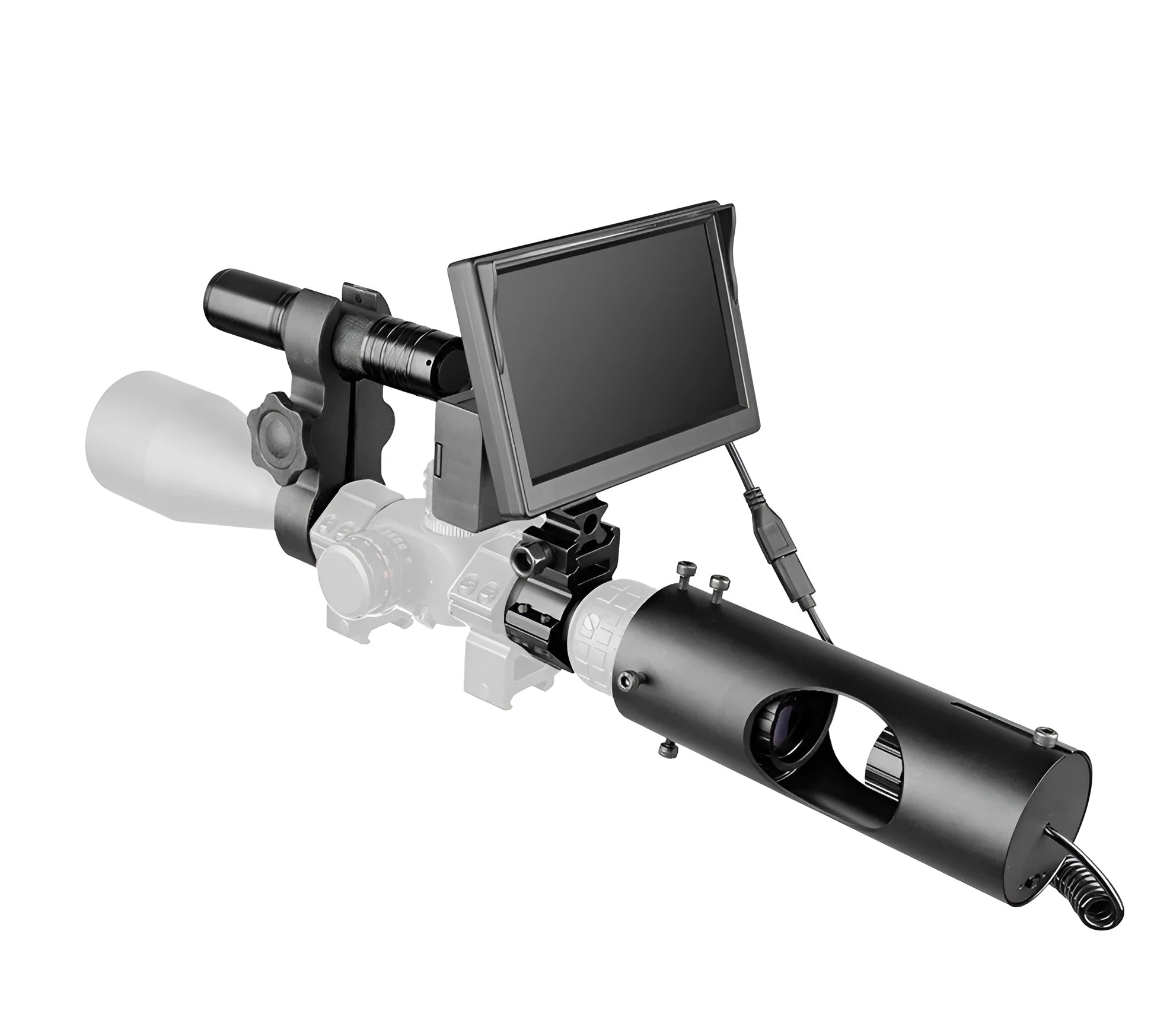 Black digital night vision goggles with 5-inch LCD display for low-light observation