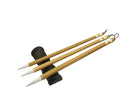 Set of three Chinese calligraphy brushes with wool hair tips and bamboo handles in large, medium, and small sizes.