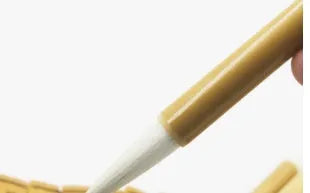 Set of three Chinese calligraphy brushes with wool hair tips and bamboo handles in large, medium, and small sizes.