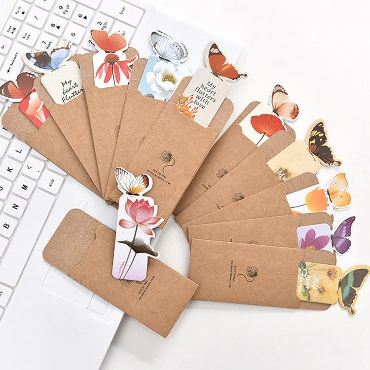 Colourful butterfly-shaped paper bookmark with Japanese and Korean stationery style.