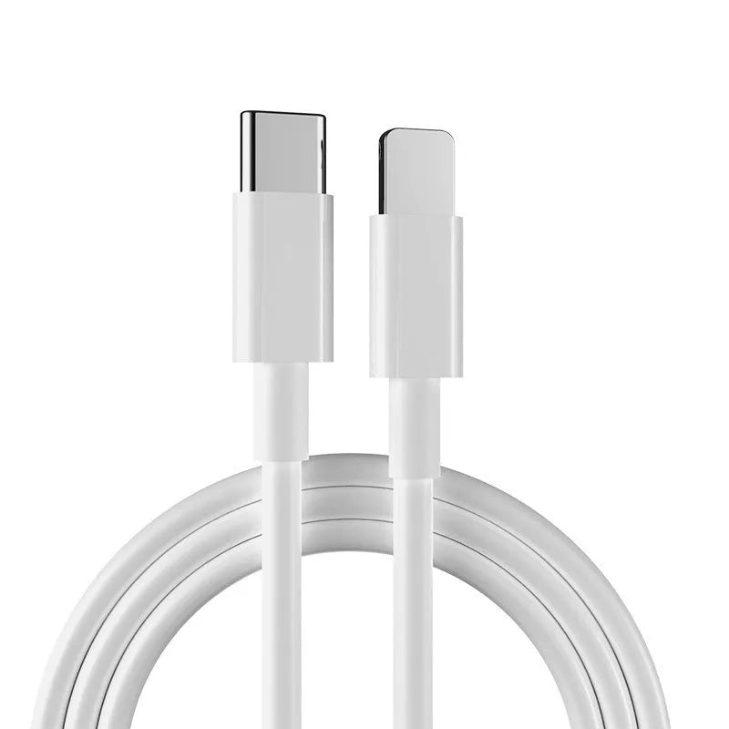 White 20W USB-C fast charger with cable for iPhone and iPad.
