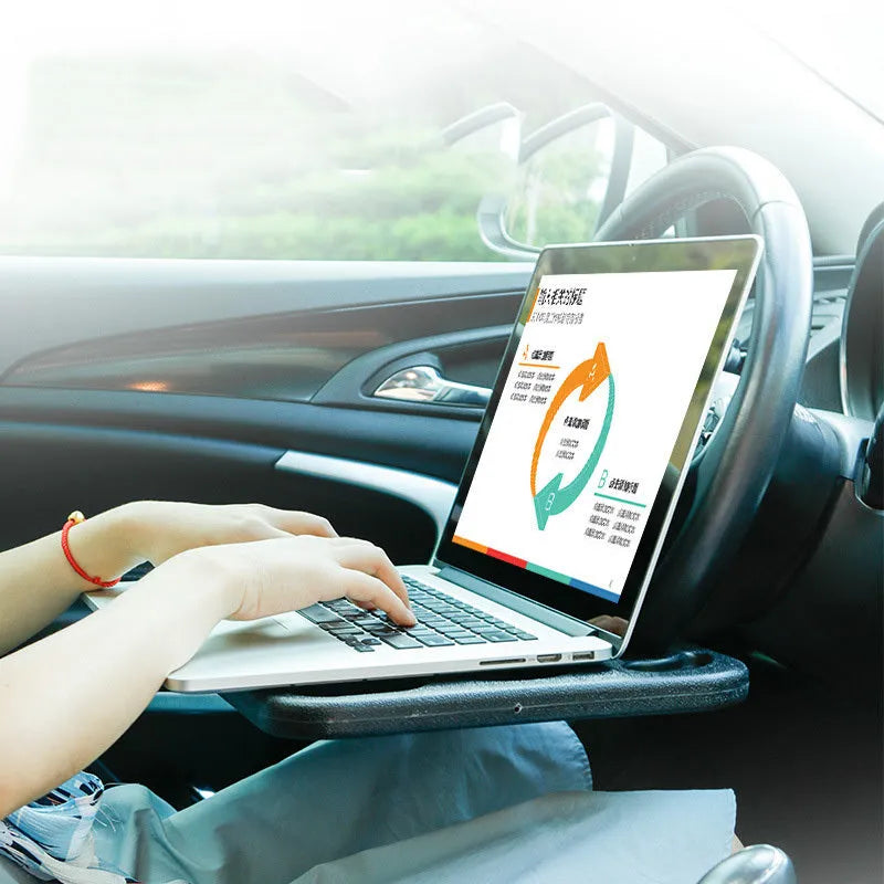 Black HDPE car steering wheel tray large size 42x28cm on a car steering wheel