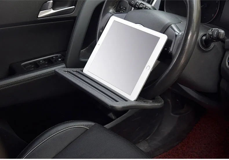 Black HDPE car steering wheel tray large size 42x28cm on a car steering wheel