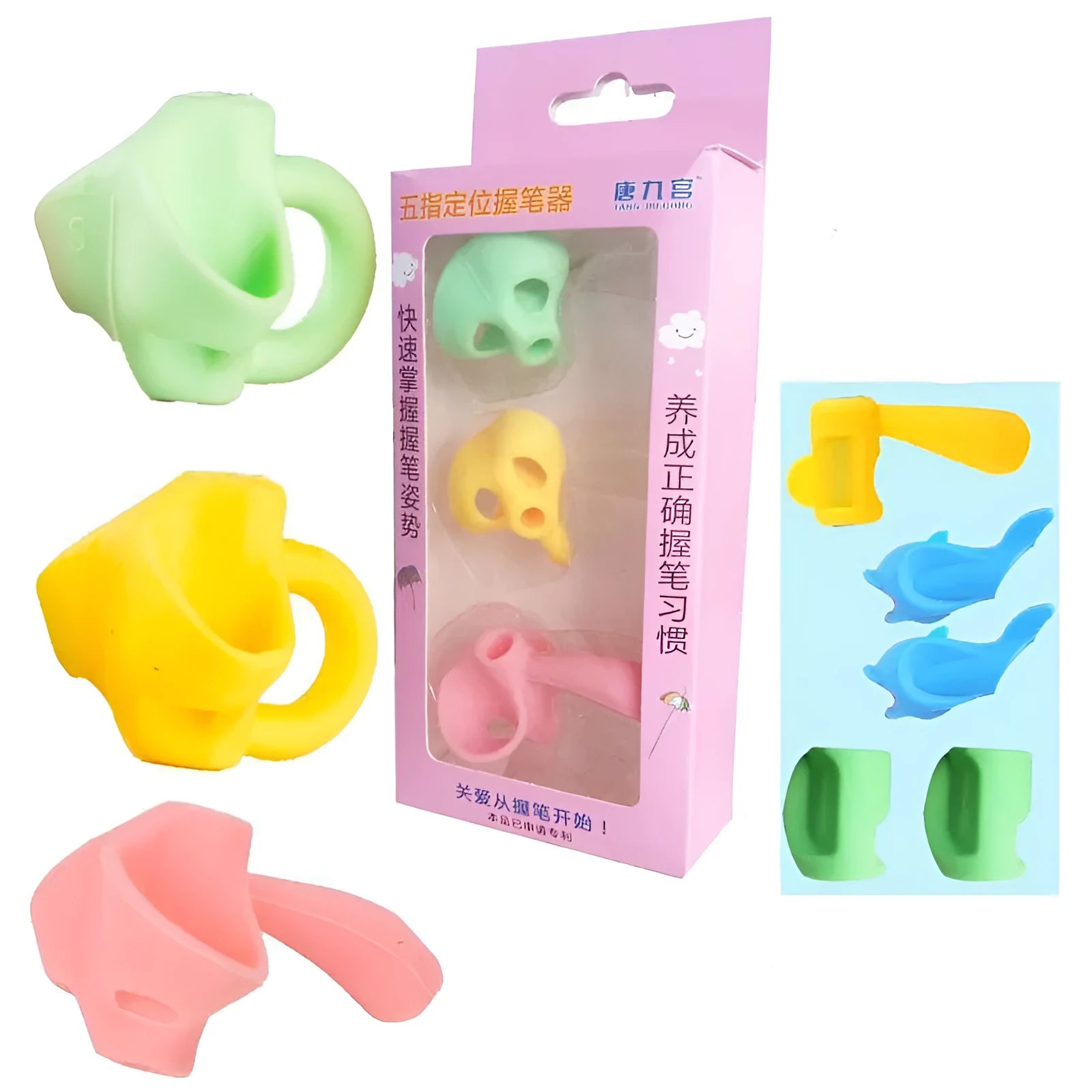 Children's pen holder orthosis with writing corrector in multiple set configurations