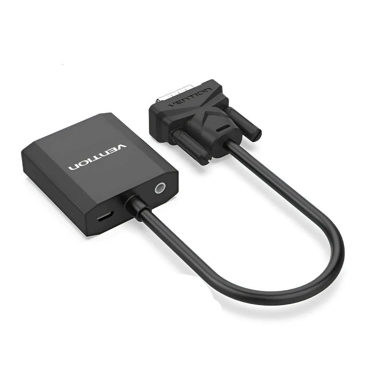 HDMI to VGA adapter cable in silver with 25cm length showing HDMI and VGA connectors