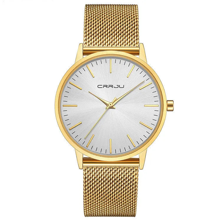 Casual quartz wristwatch with alloy case showing multiple colour combinations including mesh and leather straps