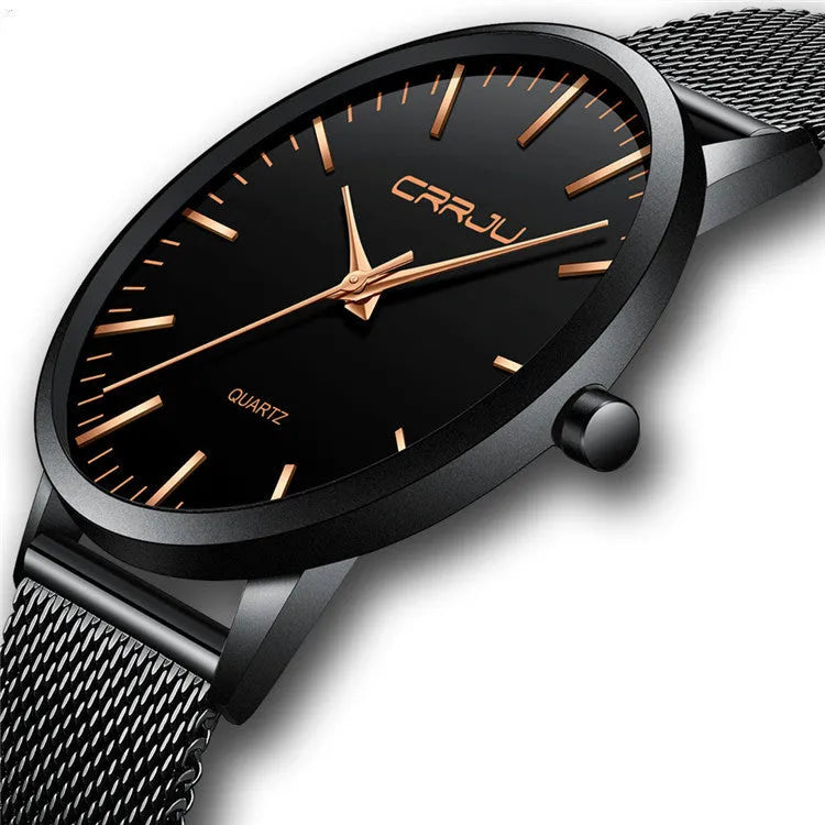 Casual men's and women's quartz watch with alloy case and 30M waterproof rating on a mesh strap.