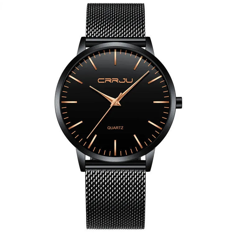 Casual men's and women's quartz watch with alloy case and 30M waterproof rating on a mesh strap.