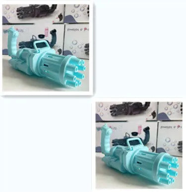 Kids bubble machine gun toy in pink, gold, or black colours with battery compartment and bubble solution