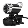 Black notebook HD USB computer camera with manual focus lens and built-in microphone on a monitor