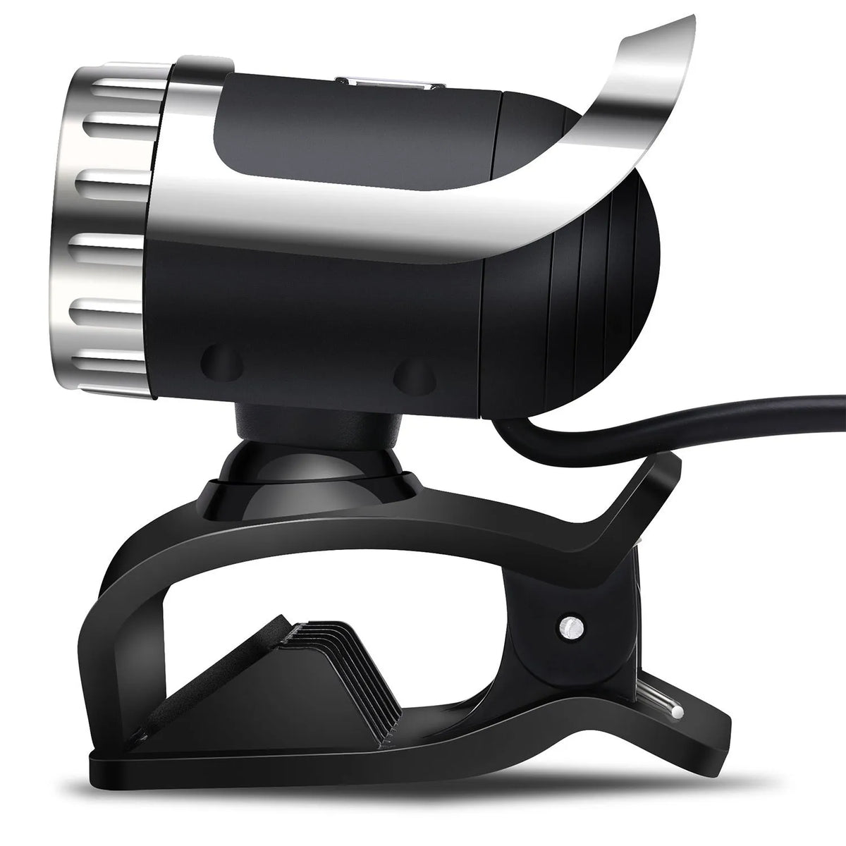 Black notebook HD USB computer camera with manual focus lens and built-in microphone on a monitor