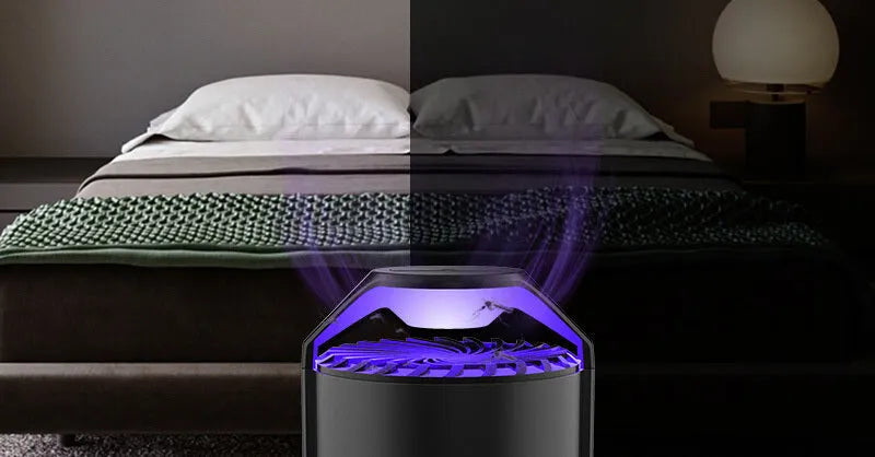 Black photocatalyst mosquito killer lamp with UV light, USB cable, dimensions 130x140x223mm